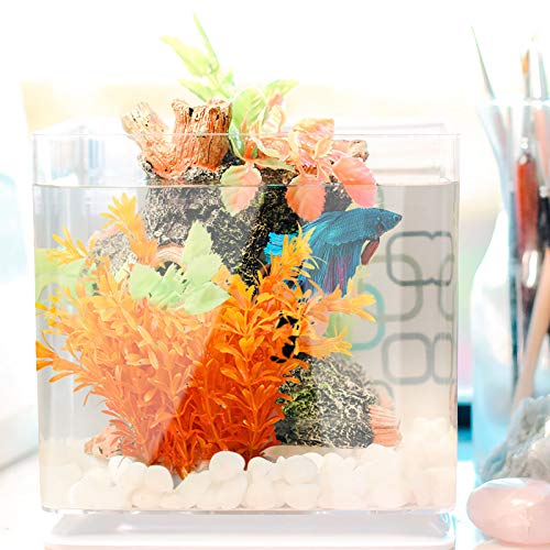 FurPaw Decoración Acuario, Plantas Degradado Artificiales Pecera Ornamento Césped Plástico No Tóxica para Tanque - Naranja Degradado