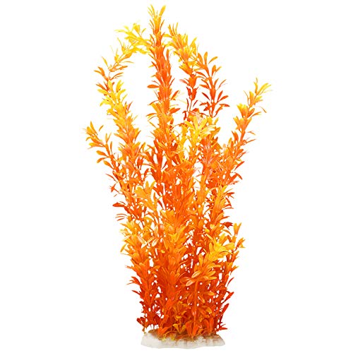 FurPaw Decoración Acuario, Plantas Degradado Artificiales Pecera Ornamento Césped Plástico No Tóxica para Tanque - Naranja Degradado