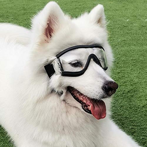 Gafas para perros Protección UV Sunglasse a prueba de viento Gafas de sol para perros a prueba de polvo Protección para los ojos con correa ajustable para perros medianos o grandes