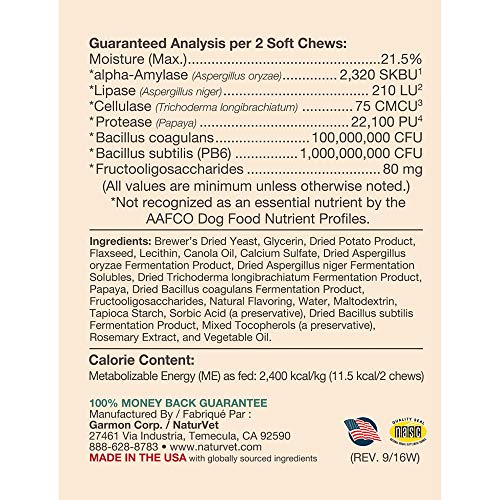 GARMON CORP naturvet Probiotics Avanzada y enzimas Plus Vet Fuerza PB6 Probiotic para Dental para Perros, Suave, Fabricado en Estados Unidos