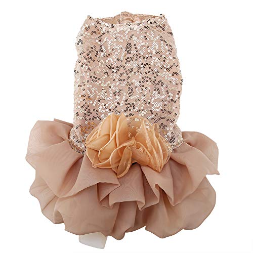 Garosa Vestido De Perro para Mascotas Ropa para Perros Pequeños Lentejuelas Tiquín Sedoso Disfraz De Perrito Princesa Elegante Falda Traje De Boda(S-Beige)