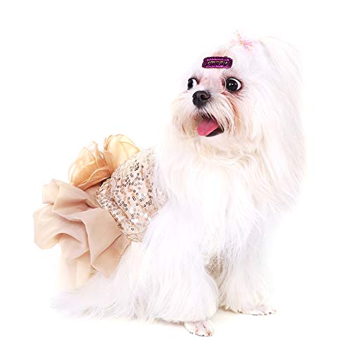 Garosa Vestido De Perro para Mascotas Ropa para Perros Pequeños Lentejuelas Tiquín Sedoso Disfraz De Perrito Princesa Elegante Falda Traje De Boda(S-Beige)