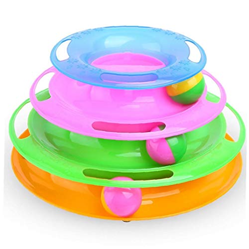 Gatito 1pc Animal Doméstico del Gato Loco Interactivo Torre De La Caza De La Bola De Actividad del Disco De Atracciones del Juego Trilaminar Juguete - 3 Niveles Y 3 Bolas