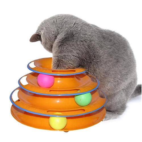 Gatito 1pc Animal Doméstico del Gato Loco Interactivo Torre De La Caza De La Bola De Actividad del Disco De Atracciones del Juego Trilaminar Juguete - 3 Niveles Y 3 Bolas