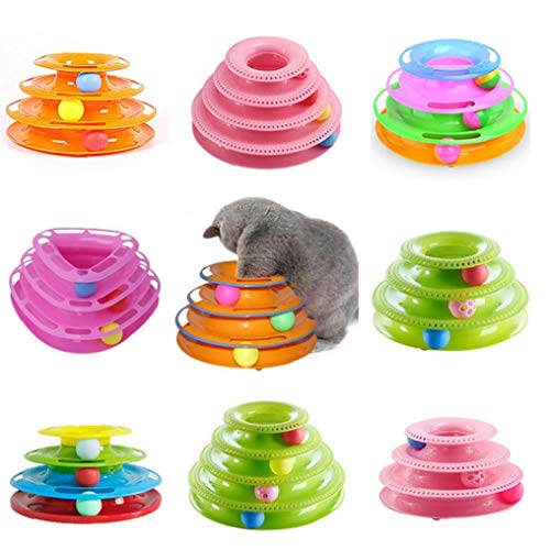 Gatito 1pc Animal Doméstico del Gato Loco Interactivo Torre De La Caza De La Bola De Actividad del Disco De Atracciones del Juego Trilaminar Juguete - 3 Niveles Y 3 Bolas