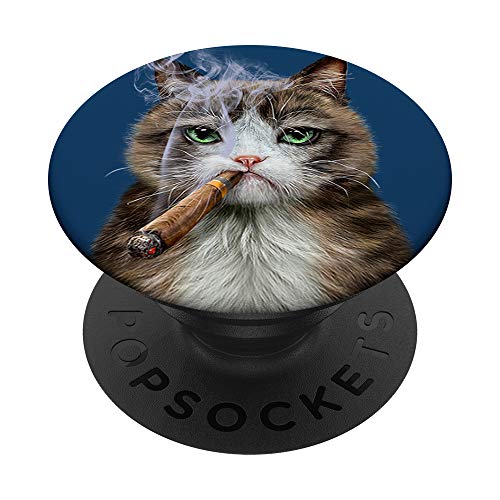 Gato atigrado con cigarro PopSockets PopGrip: Agarre intercambiable para Teléfonos y Tabletas