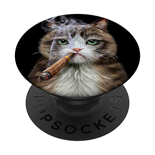 Gato atigrado con cigarro PopSockets PopGrip: Agarre intercambiable para Teléfonos y Tabletas