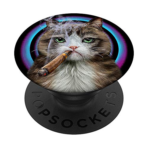 Gato atigrado con cigarro PopSockets PopGrip: Agarre intercambiable para Teléfonos y Tabletas