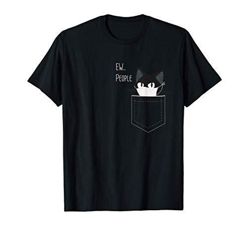 Gato negro en bolsa de pecho con máscara facial I Gatos Camiseta
