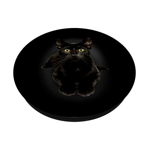 Gato negro, ojos amarillos, lindo para los dueños de gatos PopSockets Agarre y Soporte para Teléfonos y Tabletas