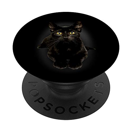 Gato negro, ojos amarillos, lindo para los dueños de gatos PopSockets Agarre y Soporte para Teléfonos y Tabletas