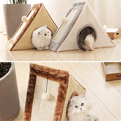 GODGETS Gato Rascador Tabla del Triángulo Cara Pad Mat Garras Cuidado Juguete Educativo Casa del Gato,Marrón Claro,S