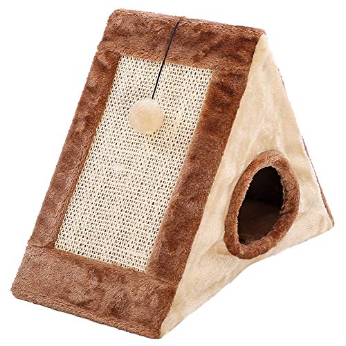 GODGETS Gato Rascador Tabla del Triángulo Cara Pad Mat Garras Cuidado Juguete Educativo Casa del Gato,Marrón Claro,S