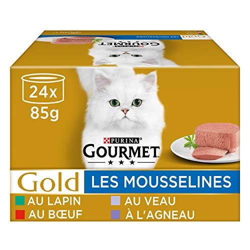 Gourmet Gold – Las muselinas: Conejo, Buey, Vela, Cordero – 24 x 85 g – Lote de 4