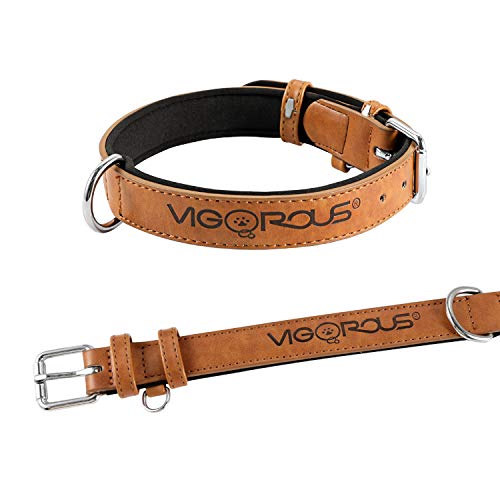 Grand Line Collar de Perro de Cuero Duradero Acolchado Suave con Perforador de Agujeros, Marrón(S)