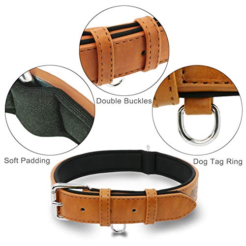 Grand Line Collar de Perro de Cuero Duradero Acolchado Suave con Perforador de Agujeros, Marrón(S)