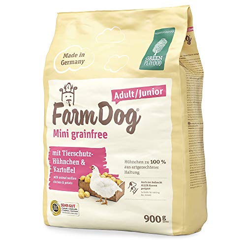 Green Petfood Farmdog Mini Grainfree Junior/Adult (1 x 900 g) | Alimento para Perros sin Cereales con Pollo Protector de Animales, alimento seco sostenible para Perros Adultos y crecientes | 1 Unidad