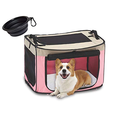Guangyu Transportin para Perros Plegable,Bolsa de Transporte para Perros Gatos,Bolsa de Transporte para Coche Viaje Portátil Impermeable (S:56 * 40 * 36cm, Rosa)