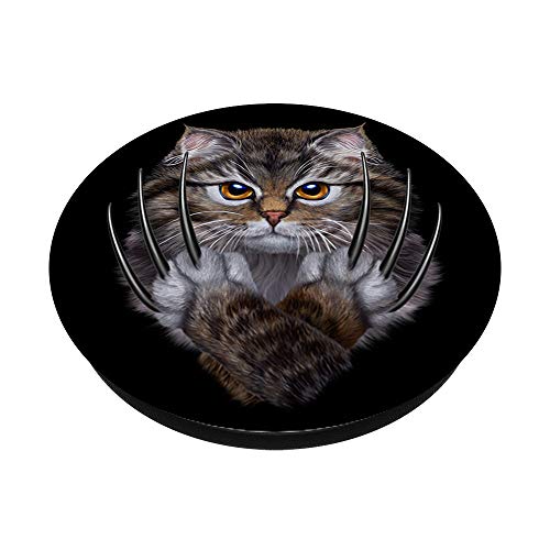 Guerrero gato atigrado con garra larga PopSockets PopGrip: Agarre intercambiable para Teléfonos y Tabletas