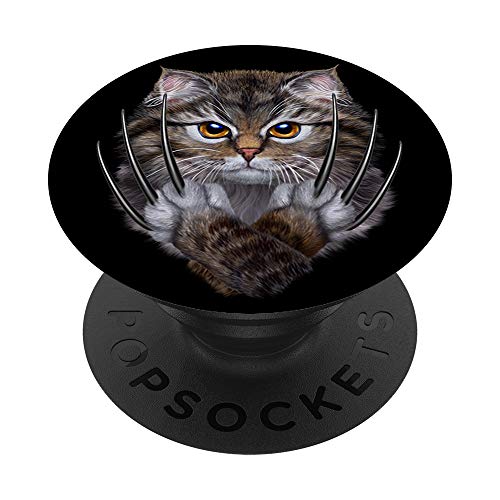 Guerrero gato atigrado con garra larga PopSockets PopGrip: Agarre intercambiable para Teléfonos y Tabletas