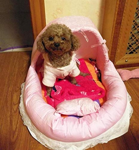 Gulunmun Camas para Gatos Camas para Perros Encaje Princess Pet Dog Bed House Crate Cat Bed Cage Basket Puppy House Dream Nest Dream Kennel Sofa Dog Nest Soft Pet Supplies @ Pink M