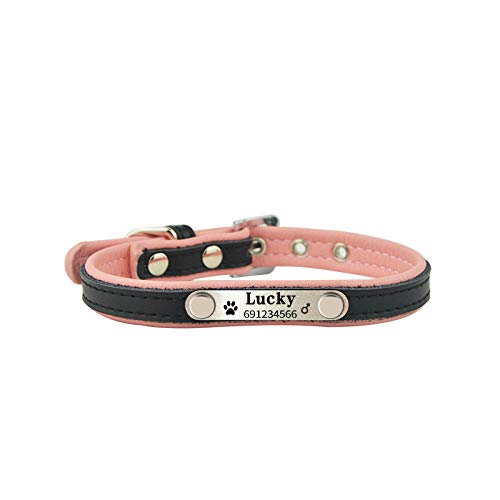 Gulunmun Collar Personalizado para Mascotas Collar de Cuero Suave para Perros con láser Cachorro de Gato Grabado Nombre de la Mascota Identificación del teléfono Collar-Azul Cielo M