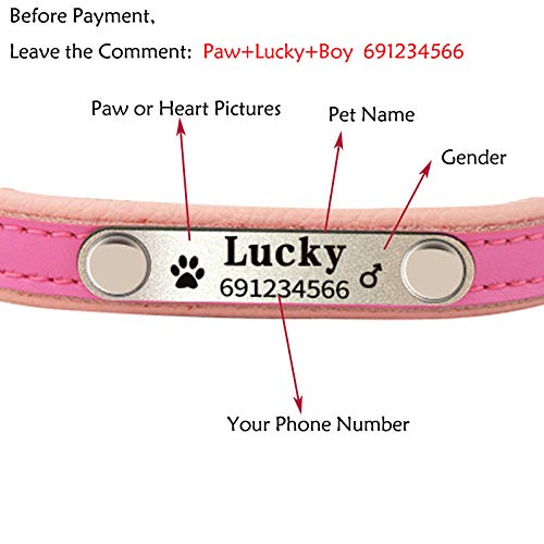 Gulunmun Nombre del Perro Collares Estilo Reflectante Piel Suave Perro de compañía Personalizado Collares Nombre y número de teléfono Grabados-Azul Cielo XS