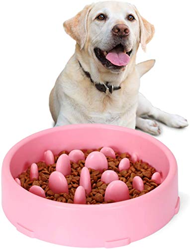 GWL Cuenco de Lenta Alimentación para Perros, Slow Eating Dog Bowl, Tazón de Antideslizante Interactivo Saludable Alimentador para Evitar el Ahogo y Comer Demasiado para Perros y Gatos (Rosado)