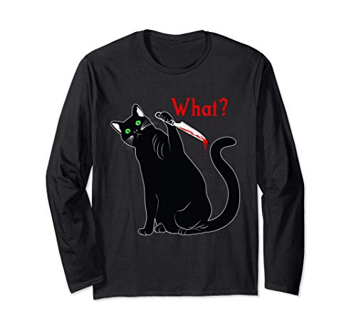 Halloween gato negro superstición asesina gatos con cuchillo Manga Larga