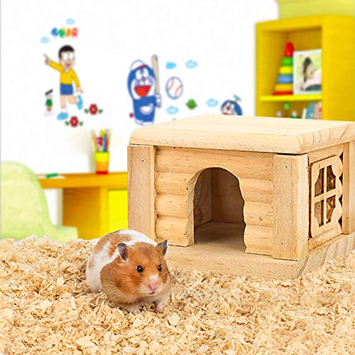 Hámster House Nature, casa de madera para ratón Hamsters Gerbil Home, pequeño animal nido, juguete plano Top Guinea, cerdos habitaciones, 10,5 x 9 x 7 cm