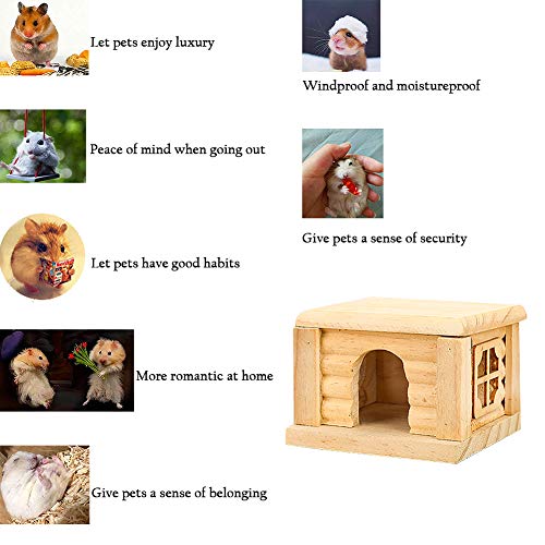 Hámster House Nature, casa de madera para ratón Hamsters Gerbil Home, pequeño animal nido, juguete plano Top Guinea, cerdos habitaciones, 10,5 x 9 x 7 cm