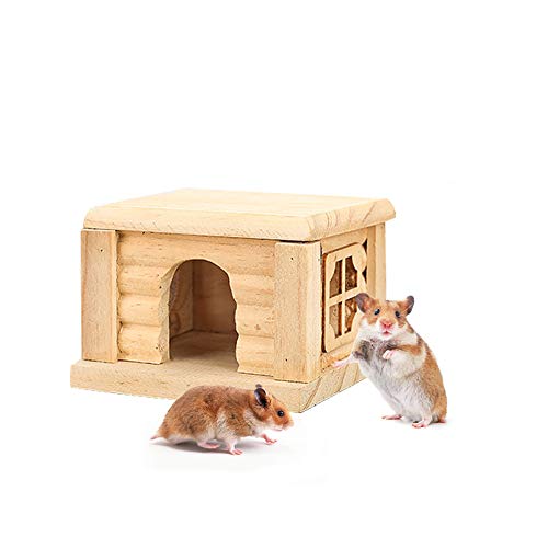 Hámster House Nature, casa de madera para ratón Hamsters Gerbil Home, pequeño animal nido, juguete plano Top Guinea, cerdos habitaciones, 10,5 x 9 x 7 cm
