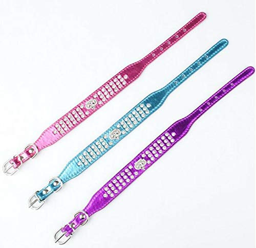 Haoyueer Collar de perro con diamantes de imitación de corona de diamantes de imitación de cristal de piel sintética para mascotas y gatos (S, rosa caliente)