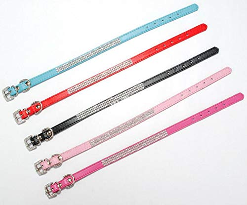 haoyueer Collar de piel sintética con diamantes de imitación para mascotas, gatos, perros, cachorros, etc. (M, azul)