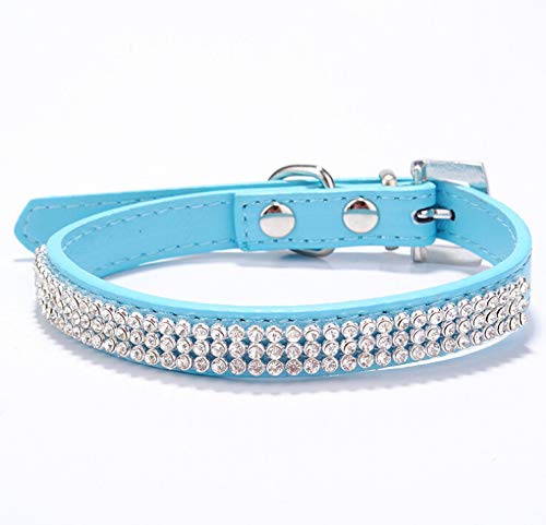 haoyueer Collar de piel sintética con diamantes de imitación para mascotas, gatos, perros, cachorros, etc. (M, azul)