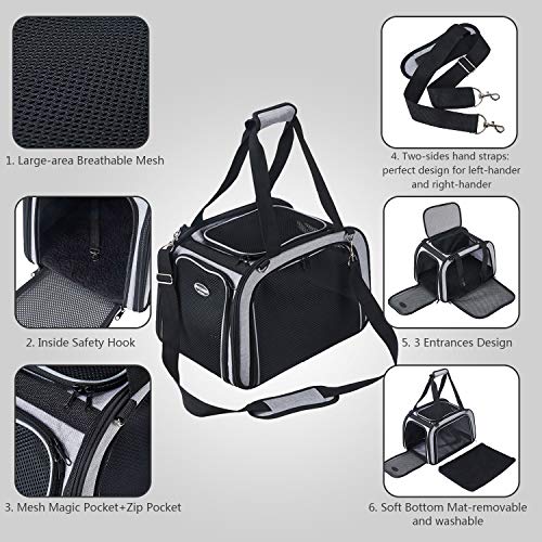 HAPPY HACHI Transportin Perro Pequeño Ligero Cómodo Bolsa Gato para Transporte Gran Espacio con Ventana Malla (43x28x28 cm, Gris)