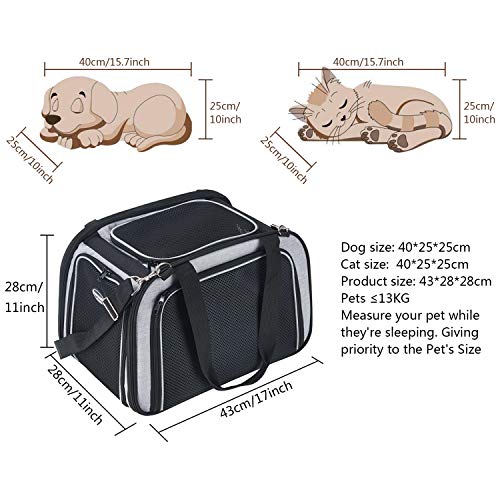 HAPPY HACHI Transportin Perro Pequeño Ligero Cómodo Bolsa Gato para Transporte Gran Espacio con Ventana Malla (43x28x28 cm, Gris)