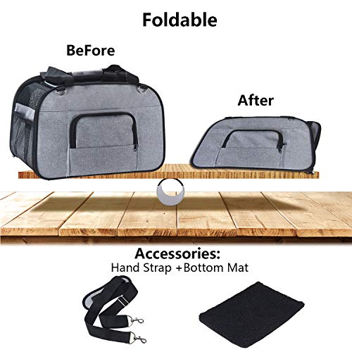 HAPPY HACHI Transportin Perro Pequeño Ligero Cómodo Bolsa Gato para Transporte Gran Espacio con Ventana Malla (43x28x28 cm, Gris)