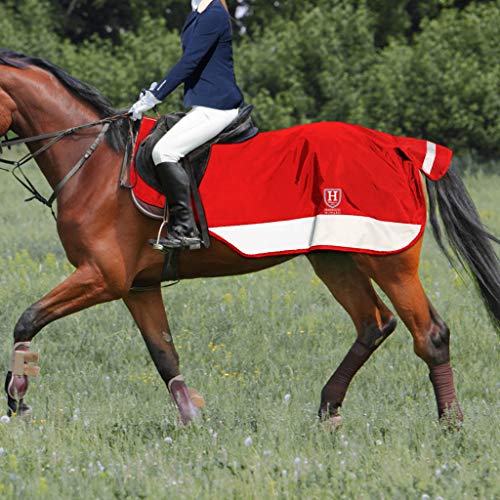 Harrison Howard Alpine - Alfombra de ejercicio impermeable para competición de caballos de alta visibilidad reflectante de seguridad nocturna con solapa de cola, color rojo escarlata