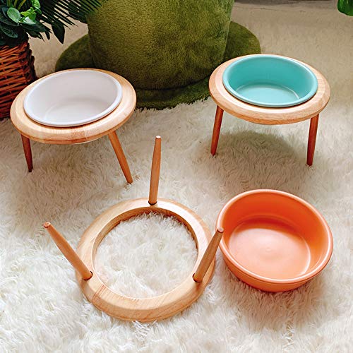 HCHLQLZ Naranja Ceramica Comedero Elevado Perro y Comedero Regulable Gato - 480 ml - En un Elegante Soporte de bambú - (3 métodos de instalación para Diferentes Alturas)