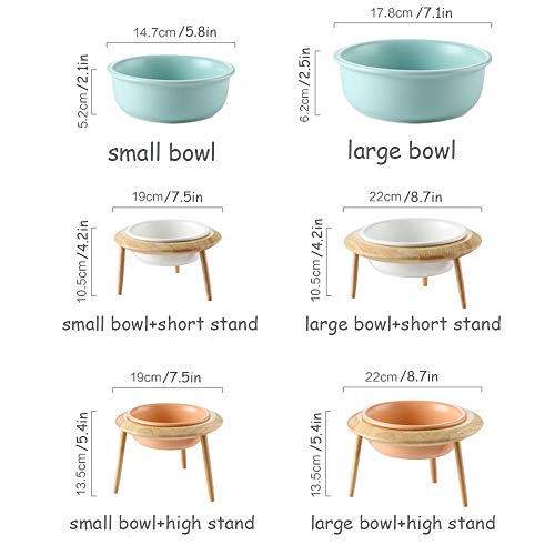HCHLQLZ Naranja Ceramica Comedero Elevado Perro y Comedero Regulable Gato - 480 ml - En un Elegante Soporte de bambú - (3 métodos de instalación para Diferentes Alturas)