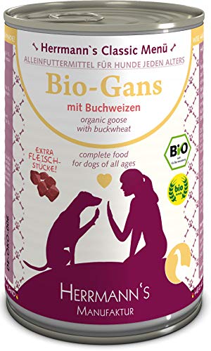 Herrmanns Bio Gans Menu 1 - Comida para Perros con Trigo sarracón, Manzana, Leche de Coco 400 g, 12 Unidades (12 x 400 g)