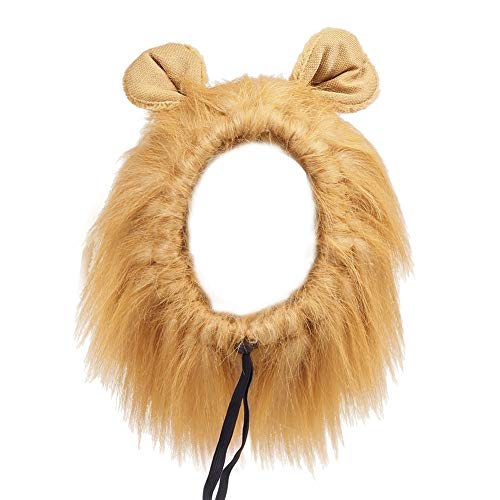 Hffheer Peluca de Perro León Disfraz de Perro Peluca de Pelo de Melena de león con Orejas para Gato Cachorro Mascotas Ropa Sombrero Vestido Disfraces para Fiesta de Navidad