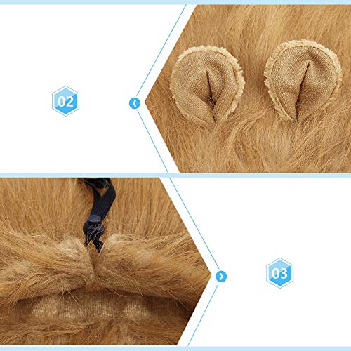 Hffheer Peluca de Perro León Disfraz de Perro Peluca de Pelo de Melena de león con Orejas para Gato Cachorro Mascotas Ropa Sombrero Vestido Disfraces para Fiesta de Navidad