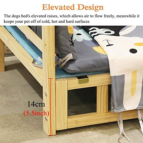 HH- Escaleras de Mascotas Cama para Mascotas Cama Interior de Madera para Perros/Gatos, Madera de Pino de Mascotas Cuna con Peldaños para El Perro Facilitar La Subida A La Cama, Cojín Azul Lago