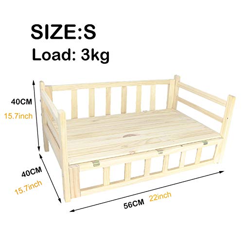 HH- Escaleras de Mascotas Cama para Mascotas Cama Interior de Madera para Perros/Gatos, Madera de Pino de Mascotas Cuna con Peldaños para El Perro Facilitar La Subida A La Cama, Cojín Azul Lago