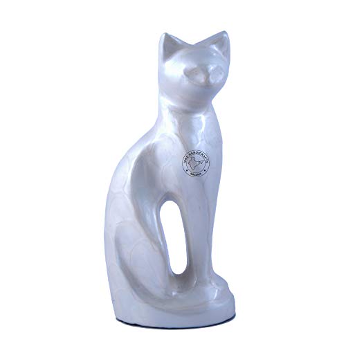 Hind Handicrafts Urnas de cremación de gatos contemporáneas de aluminio para cenizas – Urna conmemorativa de mascotas pacíficas para gatos (15 pulgadas cúbicos), color blanco