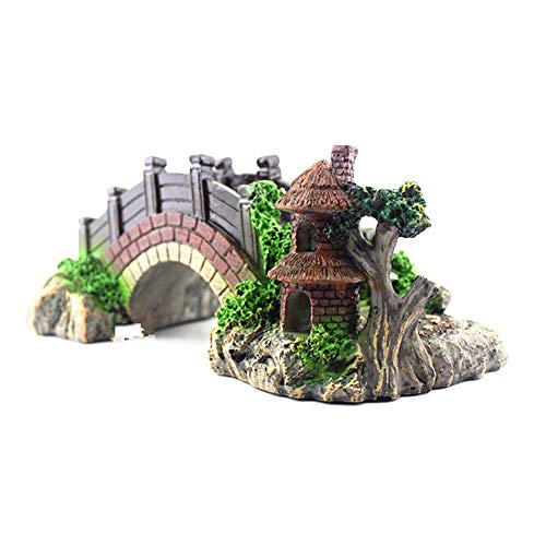 HPiano Adornos para Acuario,pecera, decoración de Resina, rocío o Cueva,acuarios Puente Decorativo Accesorios del Puente del Arco Pabellón del jardín del árbol del Ornamento Paisaje del Acuario