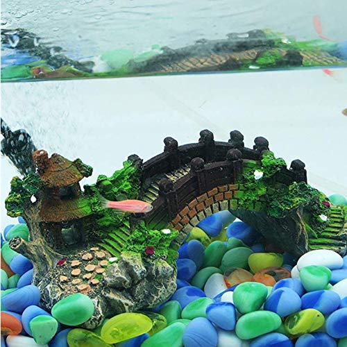 HPiano Adornos para Acuario,pecera, decoración de Resina, rocío o Cueva,acuarios Puente Decorativo Accesorios del Puente del Arco Pabellón del jardín del árbol del Ornamento Paisaje del Acuario