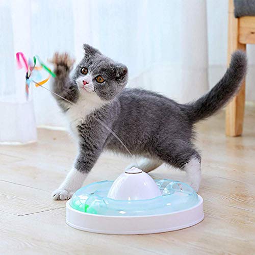 Huachaoxiang Juguetes para Gatos interactiva eléctrico Mariposa Divertida del Gato Cat Bar-Plataforma giratoria Bola de Juguete de la Pesca Gato de Juguete, El aburrimiento Lindert,Rosado